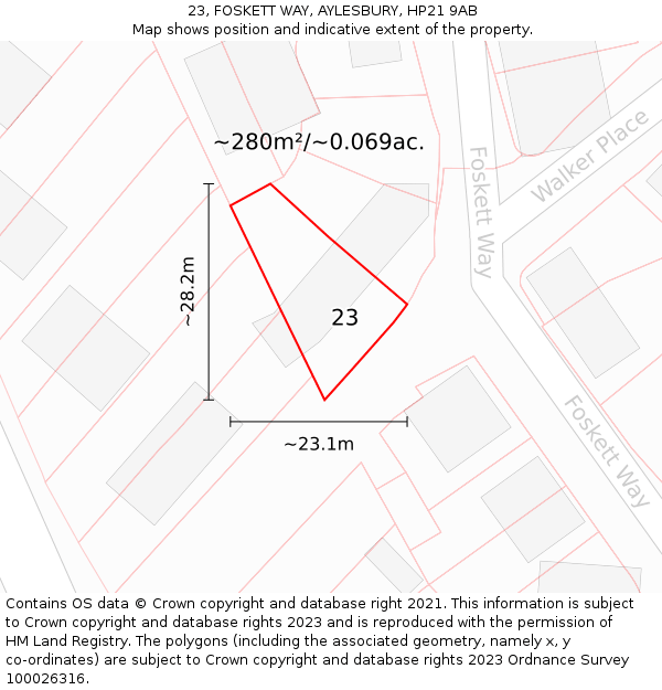 23, FOSKETT WAY, AYLESBURY, HP21 9AB: Plot and title map