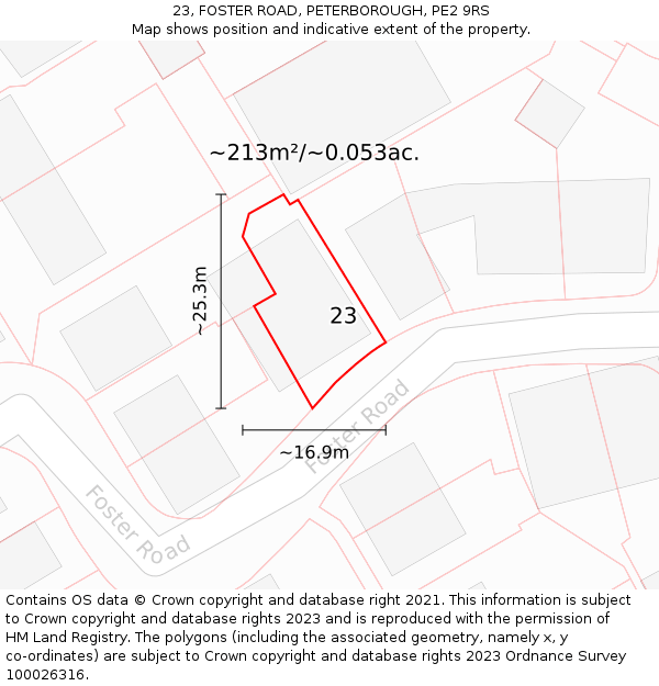 23, FOSTER ROAD, PETERBOROUGH, PE2 9RS: Plot and title map