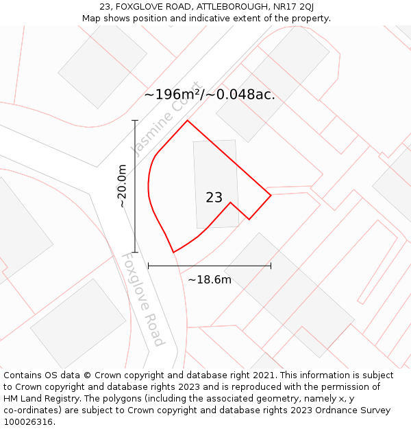 23, FOXGLOVE ROAD, ATTLEBOROUGH, NR17 2QJ: Plot and title map