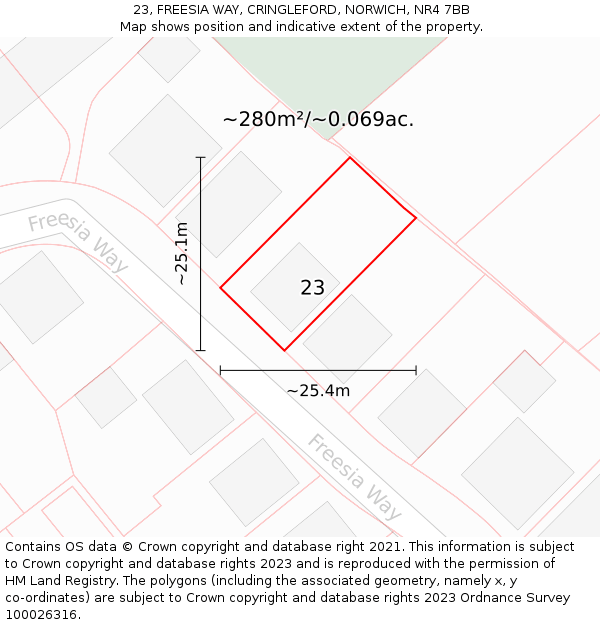 23, FREESIA WAY, CRINGLEFORD, NORWICH, NR4 7BB: Plot and title map