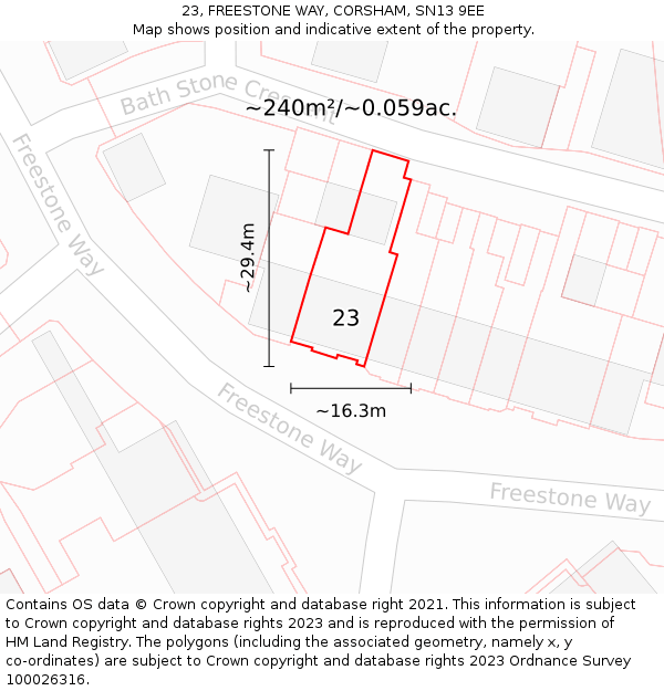 23, FREESTONE WAY, CORSHAM, SN13 9EE: Plot and title map