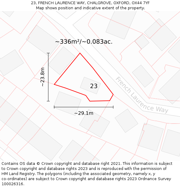23, FRENCH LAURENCE WAY, CHALGROVE, OXFORD, OX44 7YF: Plot and title map