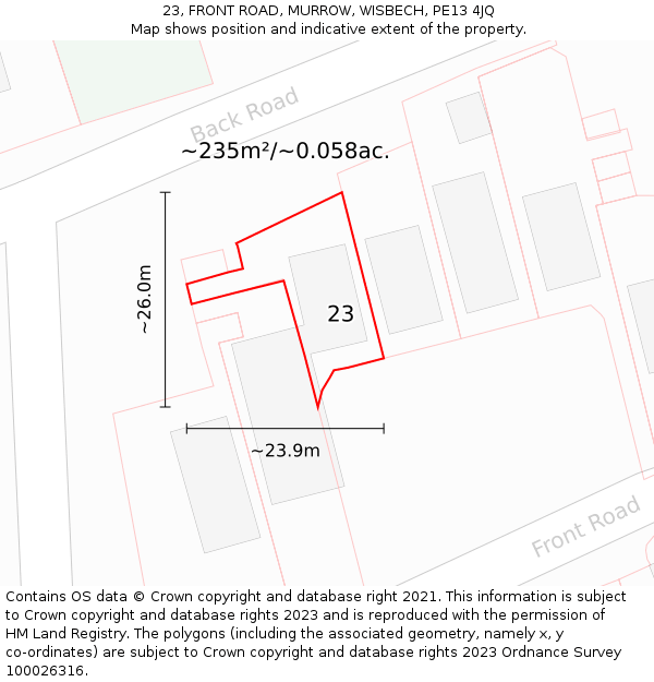 23, FRONT ROAD, MURROW, WISBECH, PE13 4JQ: Plot and title map