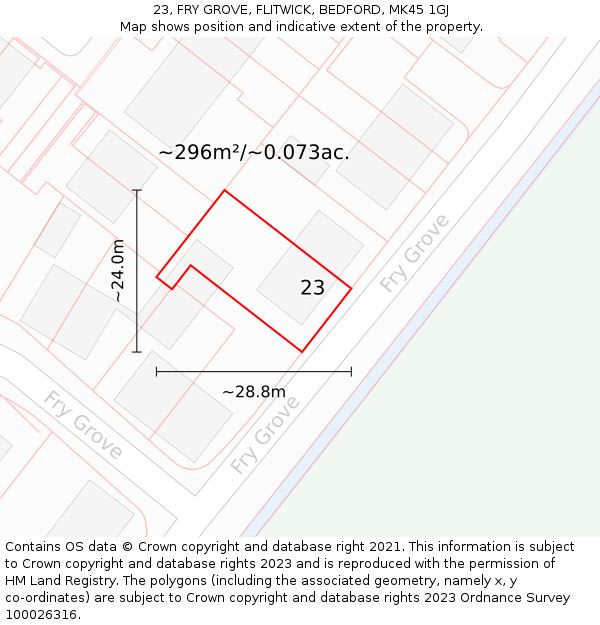 23, FRY GROVE, FLITWICK, BEDFORD, MK45 1GJ: Plot and title map