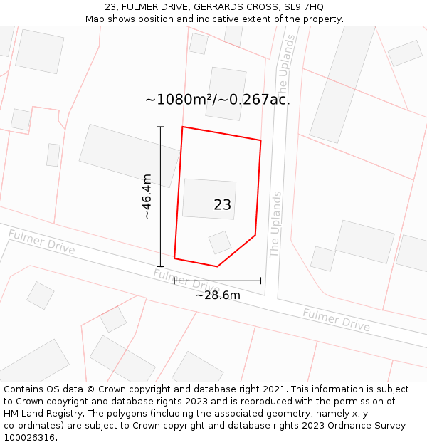 23, FULMER DRIVE, GERRARDS CROSS, SL9 7HQ: Plot and title map