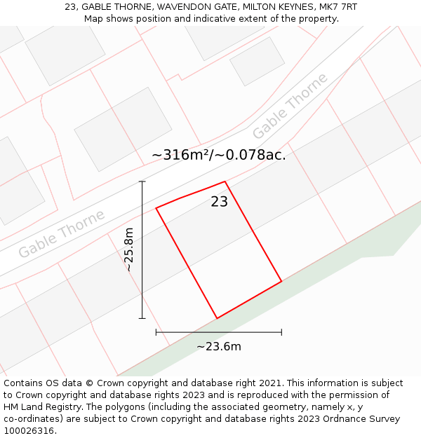 23, GABLE THORNE, WAVENDON GATE, MILTON KEYNES, MK7 7RT: Plot and title map
