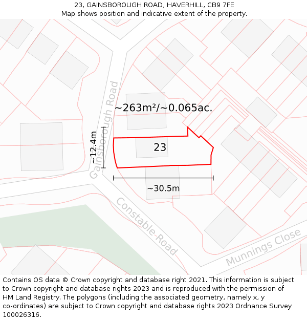 23, GAINSBOROUGH ROAD, HAVERHILL, CB9 7FE: Plot and title map