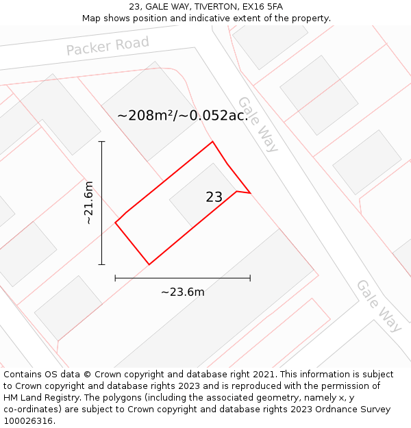 23, GALE WAY, TIVERTON, EX16 5FA: Plot and title map