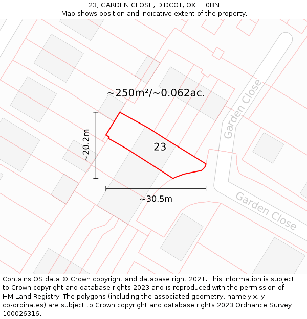 23, GARDEN CLOSE, DIDCOT, OX11 0BN: Plot and title map