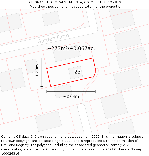 23, GARDEN FARM, WEST MERSEA, COLCHESTER, CO5 8ES: Plot and title map