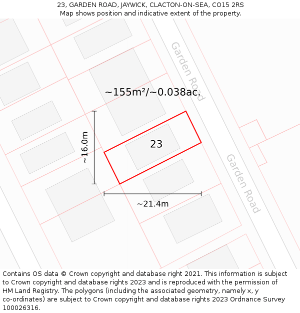 23, GARDEN ROAD, JAYWICK, CLACTON-ON-SEA, CO15 2RS: Plot and title map