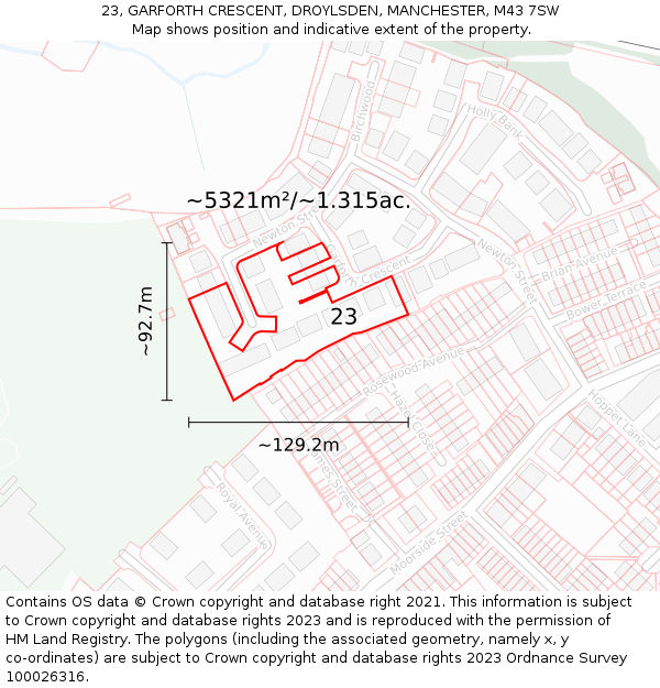 23, GARFORTH CRESCENT, DROYLSDEN, MANCHESTER, M43 7SW: Plot and title map