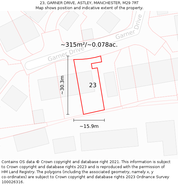 23, GARNER DRIVE, ASTLEY, MANCHESTER, M29 7RT: Plot and title map