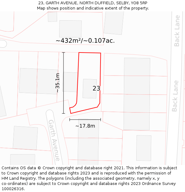 23, GARTH AVENUE, NORTH DUFFIELD, SELBY, YO8 5RP: Plot and title map