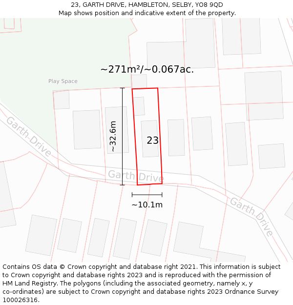 23, GARTH DRIVE, HAMBLETON, SELBY, YO8 9QD: Plot and title map