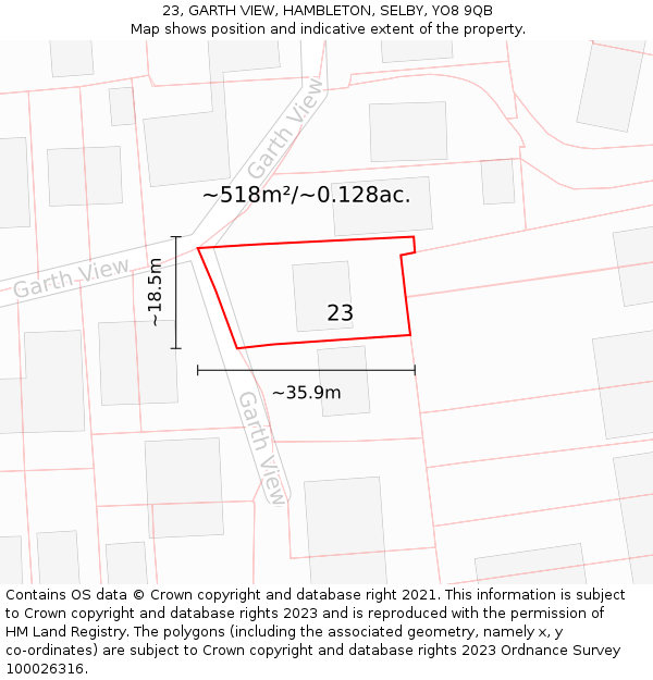 23, GARTH VIEW, HAMBLETON, SELBY, YO8 9QB: Plot and title map