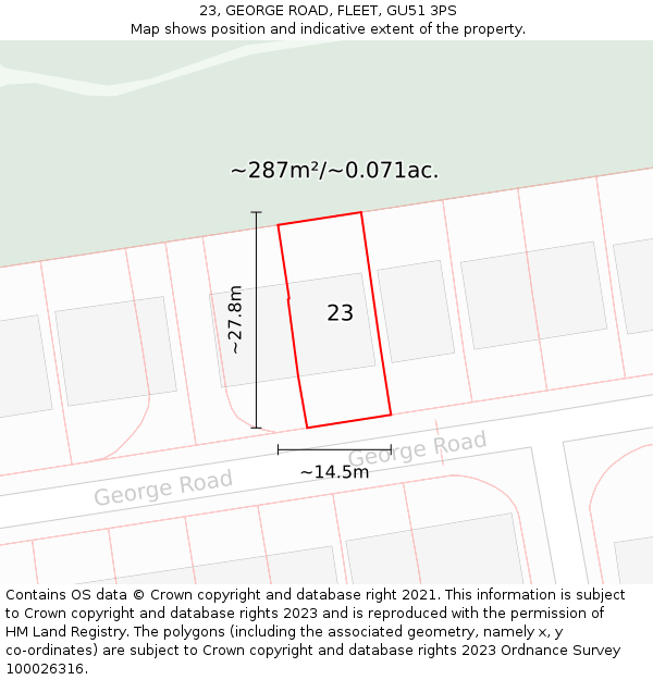 23, GEORGE ROAD, FLEET, GU51 3PS: Plot and title map