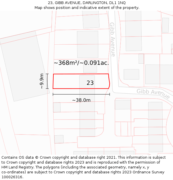 23, GIBB AVENUE, DARLINGTON, DL1 1NQ: Plot and title map