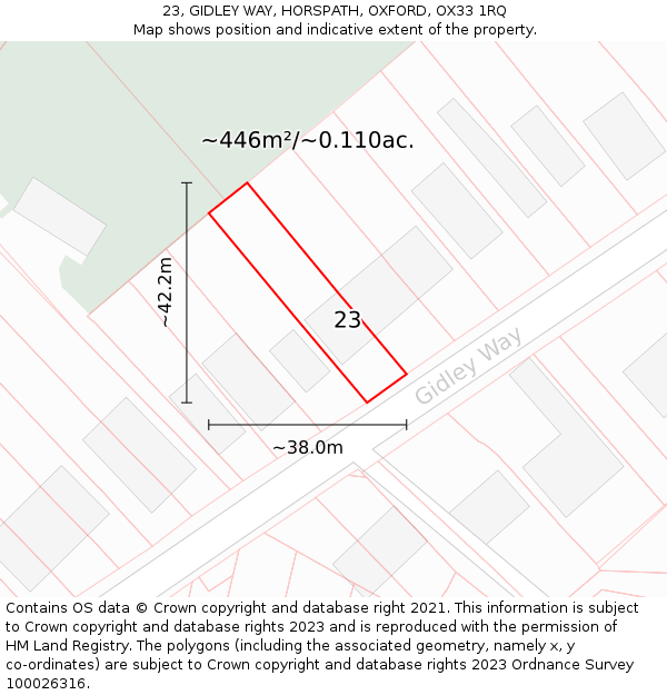 23, GIDLEY WAY, HORSPATH, OXFORD, OX33 1RQ: Plot and title map