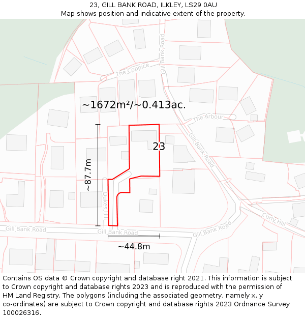23, GILL BANK ROAD, ILKLEY, LS29 0AU: Plot and title map