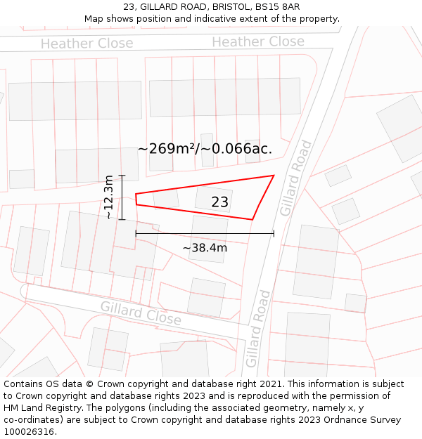 23, GILLARD ROAD, BRISTOL, BS15 8AR: Plot and title map