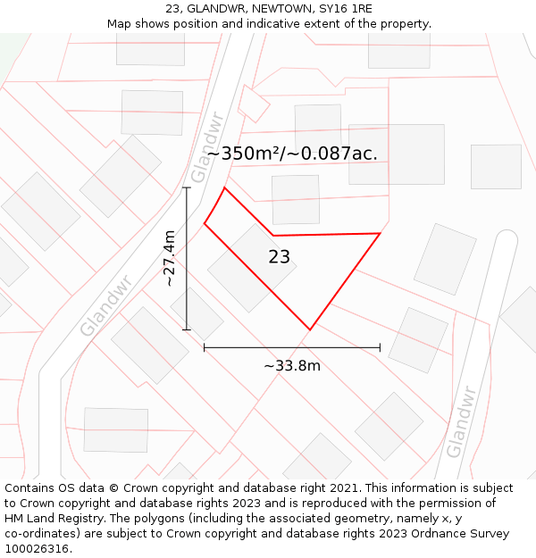 23, GLANDWR, NEWTOWN, SY16 1RE: Plot and title map