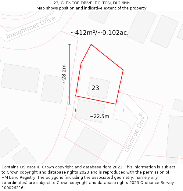 23, GLENCOE DRIVE, BOLTON, BL2 6NN: Plot and title map