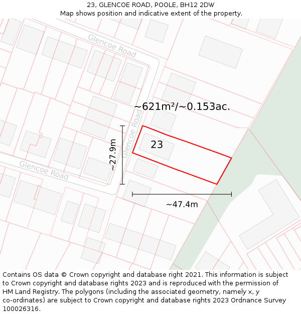 23, GLENCOE ROAD, POOLE, BH12 2DW: Plot and title map