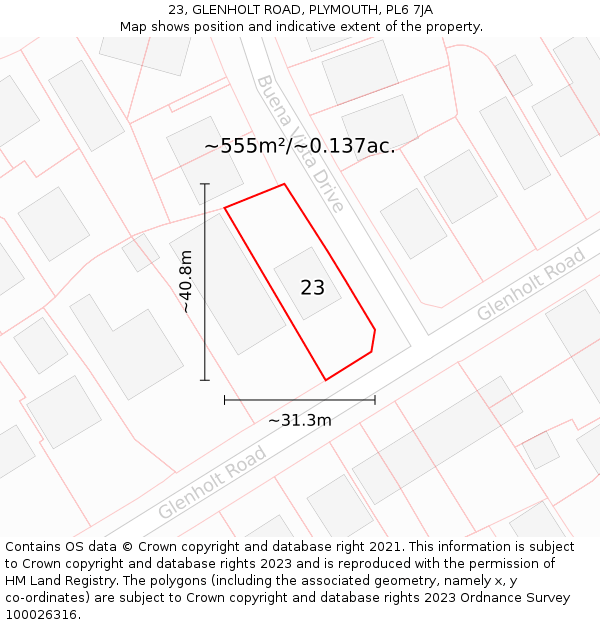 23, GLENHOLT ROAD, PLYMOUTH, PL6 7JA: Plot and title map