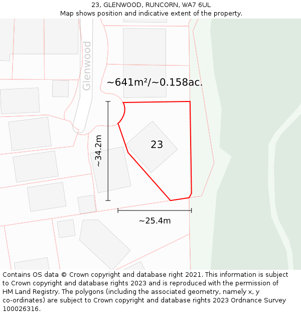 23, GLENWOOD, RUNCORN, WA7 6UL: Plot and title map