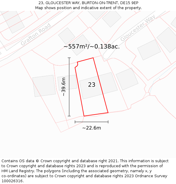 23, GLOUCESTER WAY, BURTON-ON-TRENT, DE15 9EP: Plot and title map