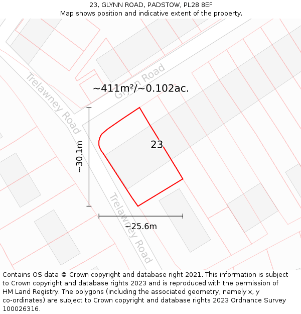23, GLYNN ROAD, PADSTOW, PL28 8EF: Plot and title map