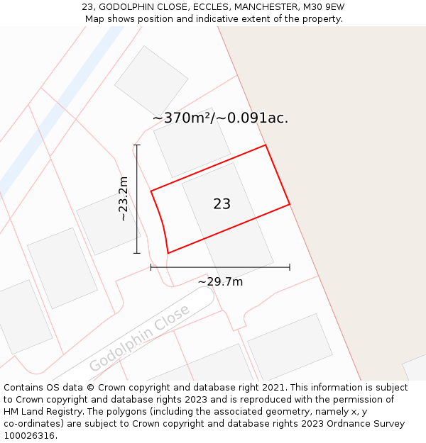 23, GODOLPHIN CLOSE, ECCLES, MANCHESTER, M30 9EW: Plot and title map