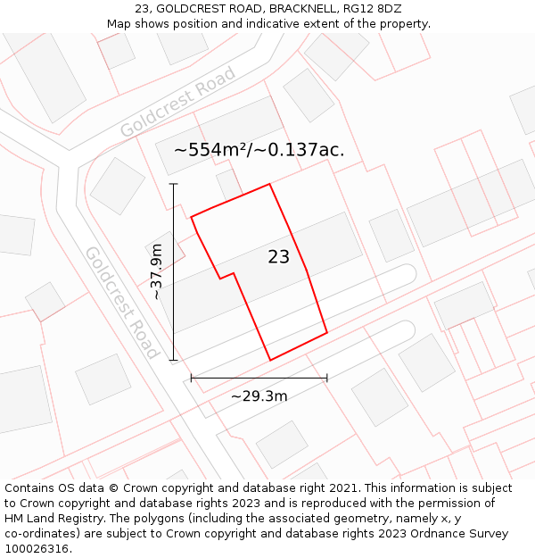23, GOLDCREST ROAD, BRACKNELL, RG12 8DZ: Plot and title map