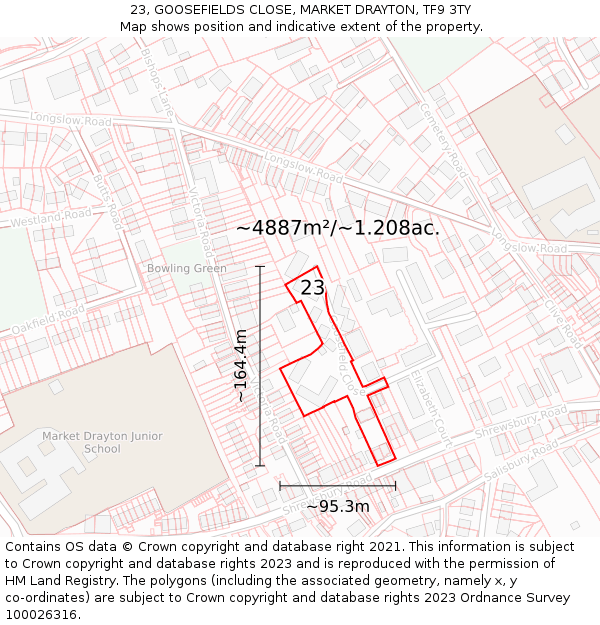 23, GOOSEFIELDS CLOSE, MARKET DRAYTON, TF9 3TY: Plot and title map