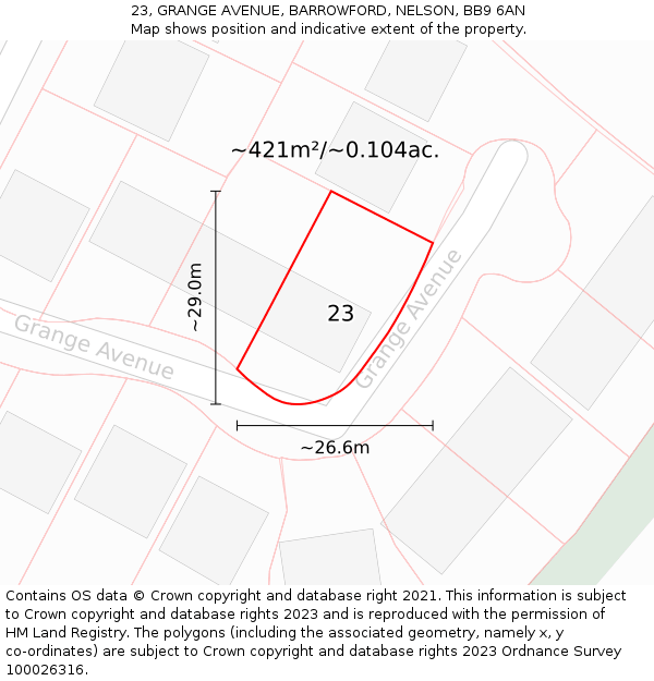 23, GRANGE AVENUE, BARROWFORD, NELSON, BB9 6AN: Plot and title map