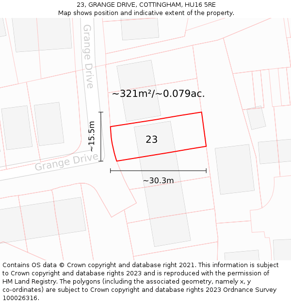 23, GRANGE DRIVE, COTTINGHAM, HU16 5RE: Plot and title map