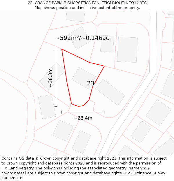23, GRANGE PARK, BISHOPSTEIGNTON, TEIGNMOUTH, TQ14 9TS: Plot and title map