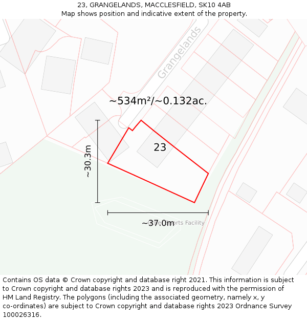 23, GRANGELANDS, MACCLESFIELD, SK10 4AB: Plot and title map