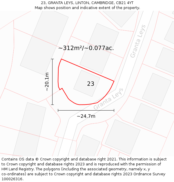 23, GRANTA LEYS, LINTON, CAMBRIDGE, CB21 4YT: Plot and title map