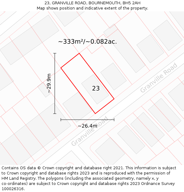 23, GRANVILLE ROAD, BOURNEMOUTH, BH5 2AH: Plot and title map