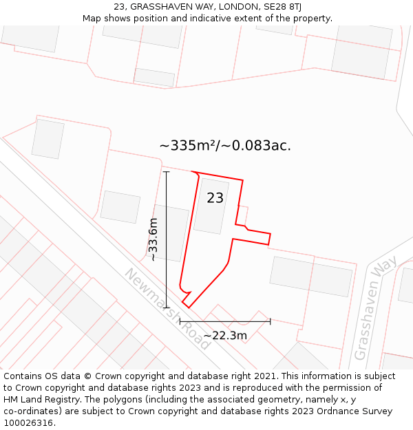 23, GRASSHAVEN WAY, LONDON, SE28 8TJ: Plot and title map
