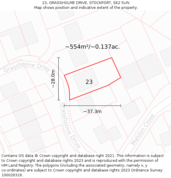 23, GRASSHOLME DRIVE, STOCKPORT, SK2 5UN: Plot and title map