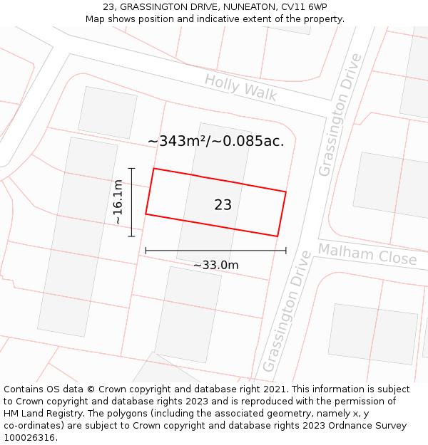 23, GRASSINGTON DRIVE, NUNEATON, CV11 6WP: Plot and title map
