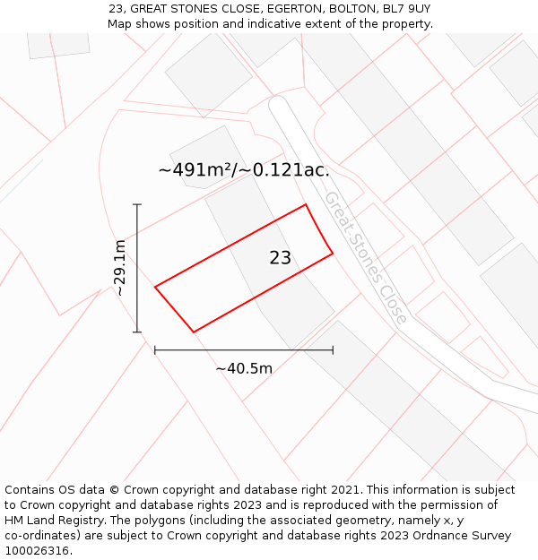 23, GREAT STONES CLOSE, EGERTON, BOLTON, BL7 9UY: Plot and title map