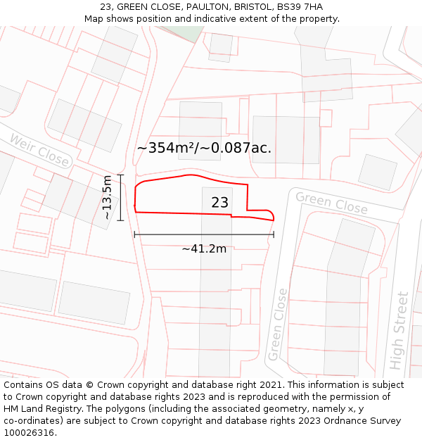 23, GREEN CLOSE, PAULTON, BRISTOL, BS39 7HA: Plot and title map
