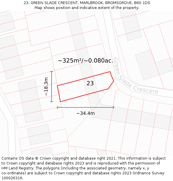 23, GREEN SLADE CRESCENT, MARLBROOK, BROMSGROVE, B60 1DS: Plot and title map