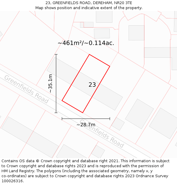 23, GREENFIELDS ROAD, DEREHAM, NR20 3TE: Plot and title map