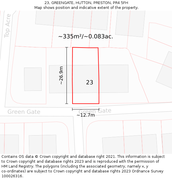 23, GREENGATE, HUTTON, PRESTON, PR4 5FH: Plot and title map
