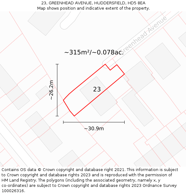 23, GREENHEAD AVENUE, HUDDERSFIELD, HD5 8EA: Plot and title map